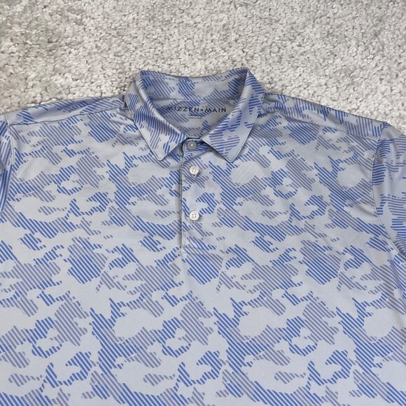 Mizzen Main Polo Shirt Mens Large Blue Camo Print Golf Performance Trim Fit - Picture 5 of 6